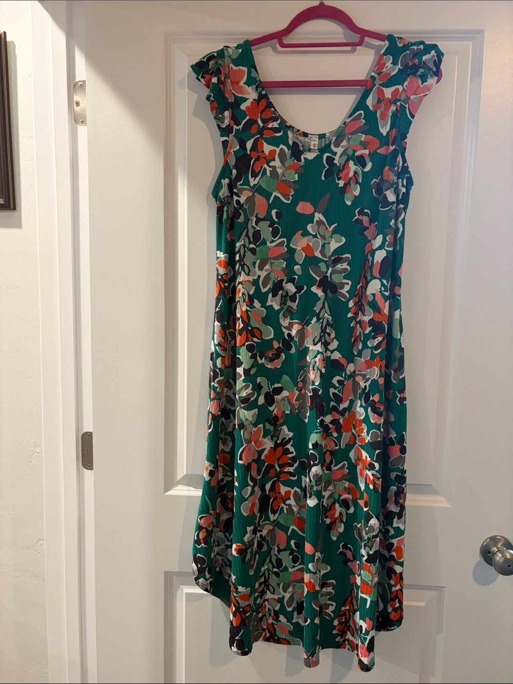 Emerald Green Floral Cap-Sleeve Swing Dress